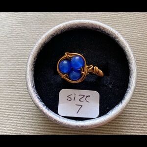 Handcrafted Blue Jade Bead Wire-Wrap Birds Nest Ring - Size 7